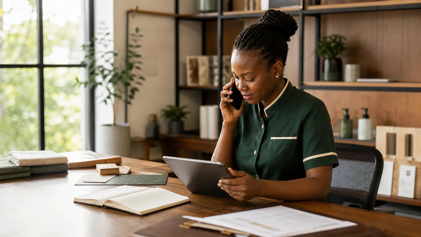 A Happy Place service coordinator helping a client by phone